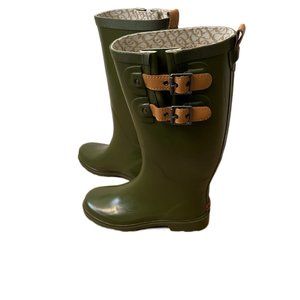 Chooka Women's green with Tan Leather Straps Tall Rain Boots Women's Size 6 NEW